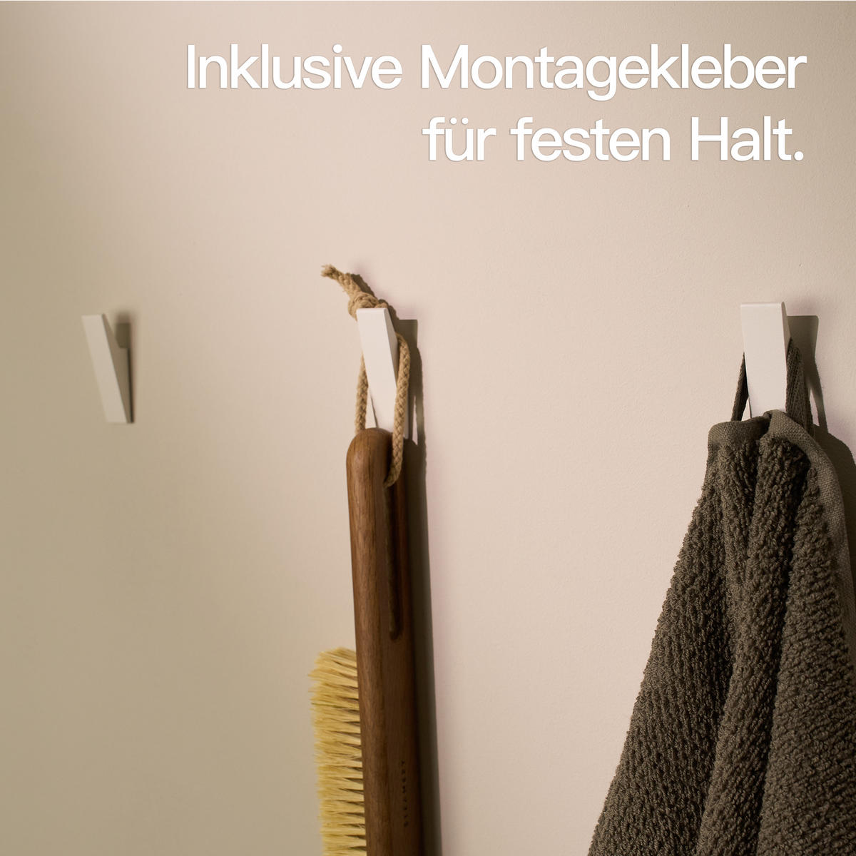 WANDHAKEN OHNE BOHREN Matt Weiß - Weiß, Metall (1.7/6.2/1.8cm) - Designfabrik Hamburg