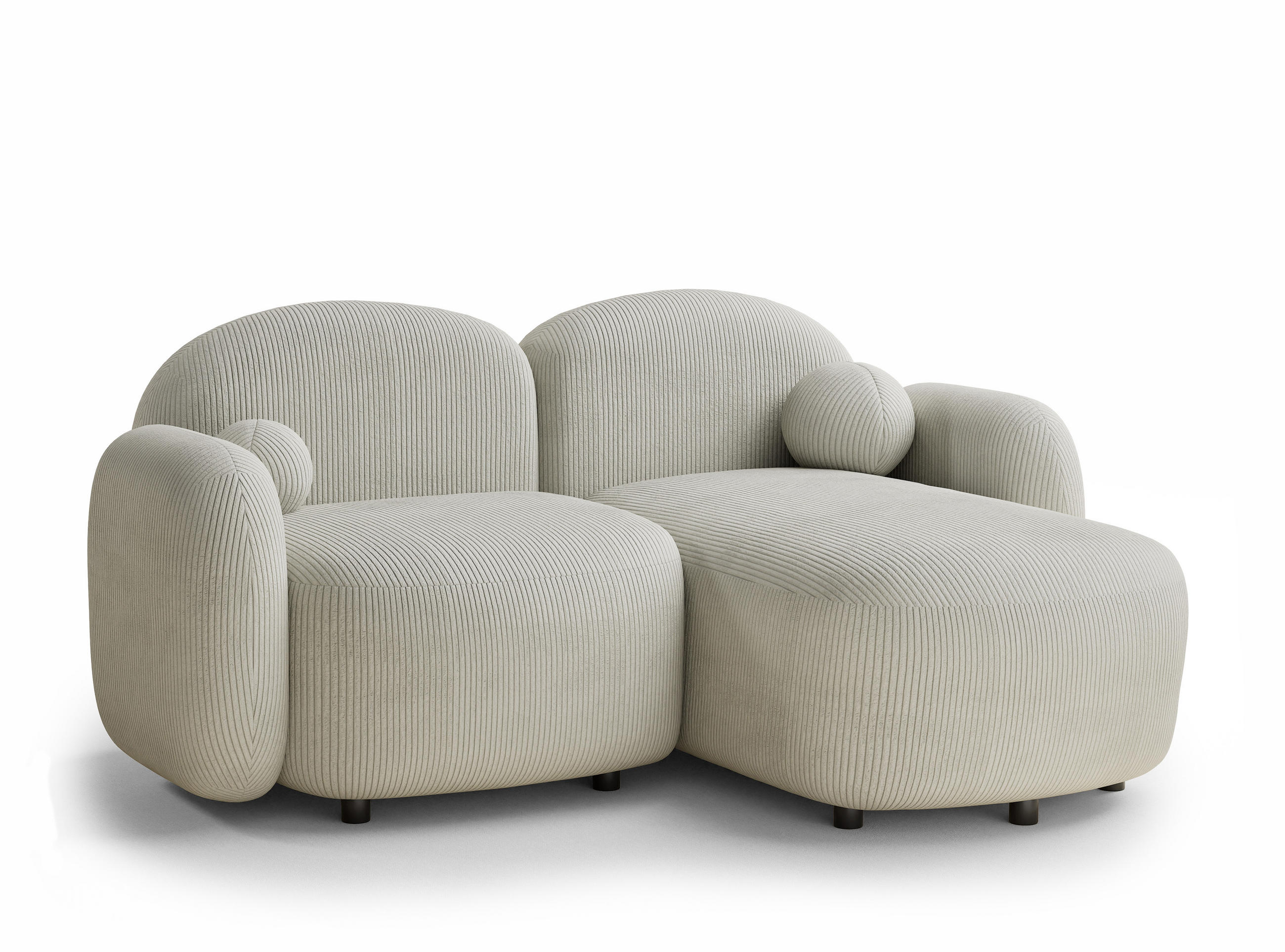 ECKSOFA Bahama Creme Samtstoff - Hellgrau/Schwarz, Holz/Holzwerkstoff (190/146cm) - Maison de Reve