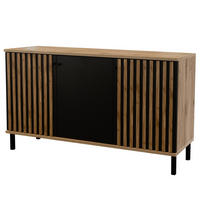 KOMMODE DRAVEN 150/85/45cm mit Schubladen 3 Türen Eiche Wotan - Eiche Wotan/Schwarz, Holzwerkstoff (150/85/45cm) - MASSENO