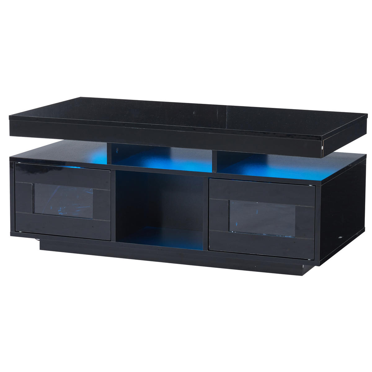 COUCHTISCH mit LED und Steckdose 100 x 50 x 43 cm Schwarz Hochglanz - Schwarz, Holzwerkstoff (100/50/43cm) - Meubliv