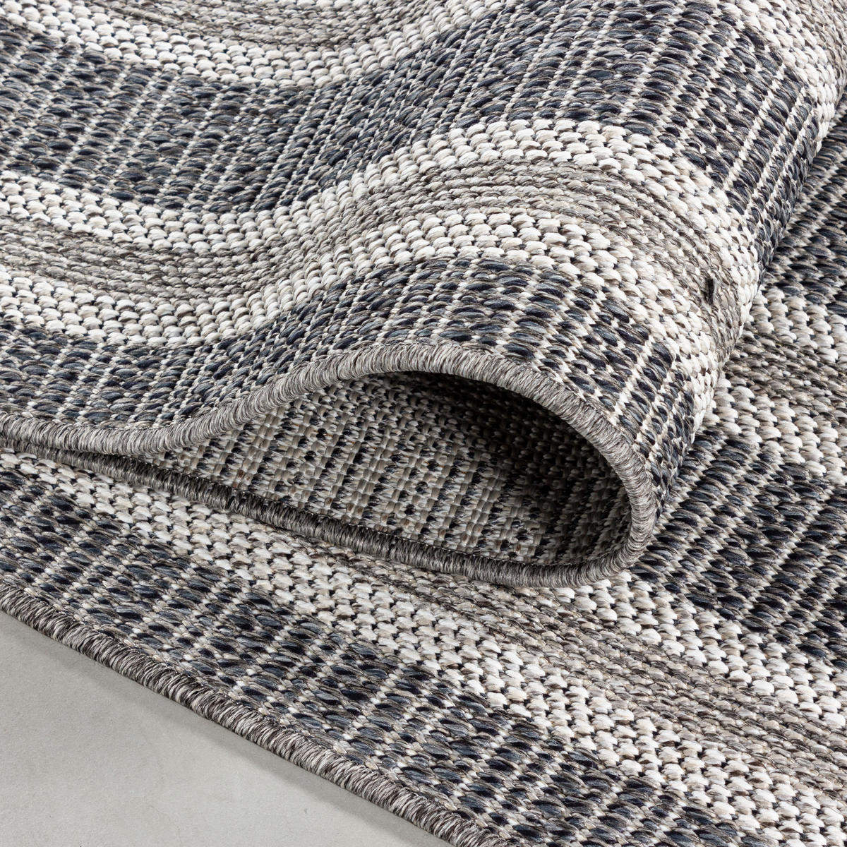 TEPPICH Outdoor Flachgewebe Bordüre Polypropylen Balkon Grau Läufer 80x250 - Grau, Textil (80/250cm) - KADIMA DESIGN