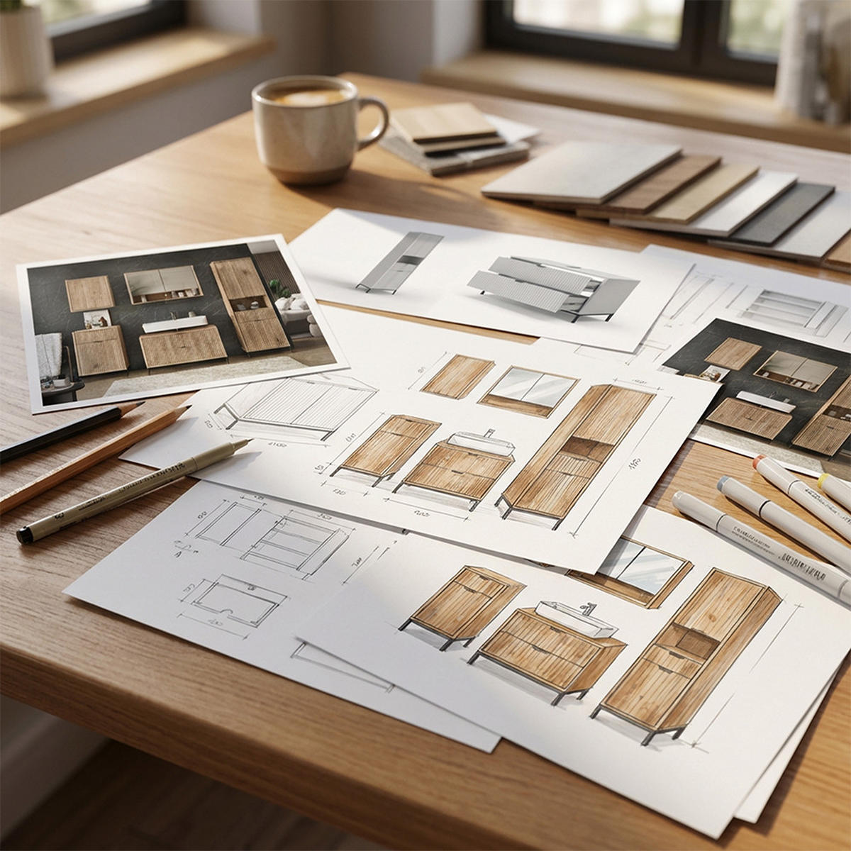 BADMÖBEL-SET Eliza Viking Oak 5 Teile - Eichefarben, Holzwerkstoff (70/63/45.1cm) - Vicco