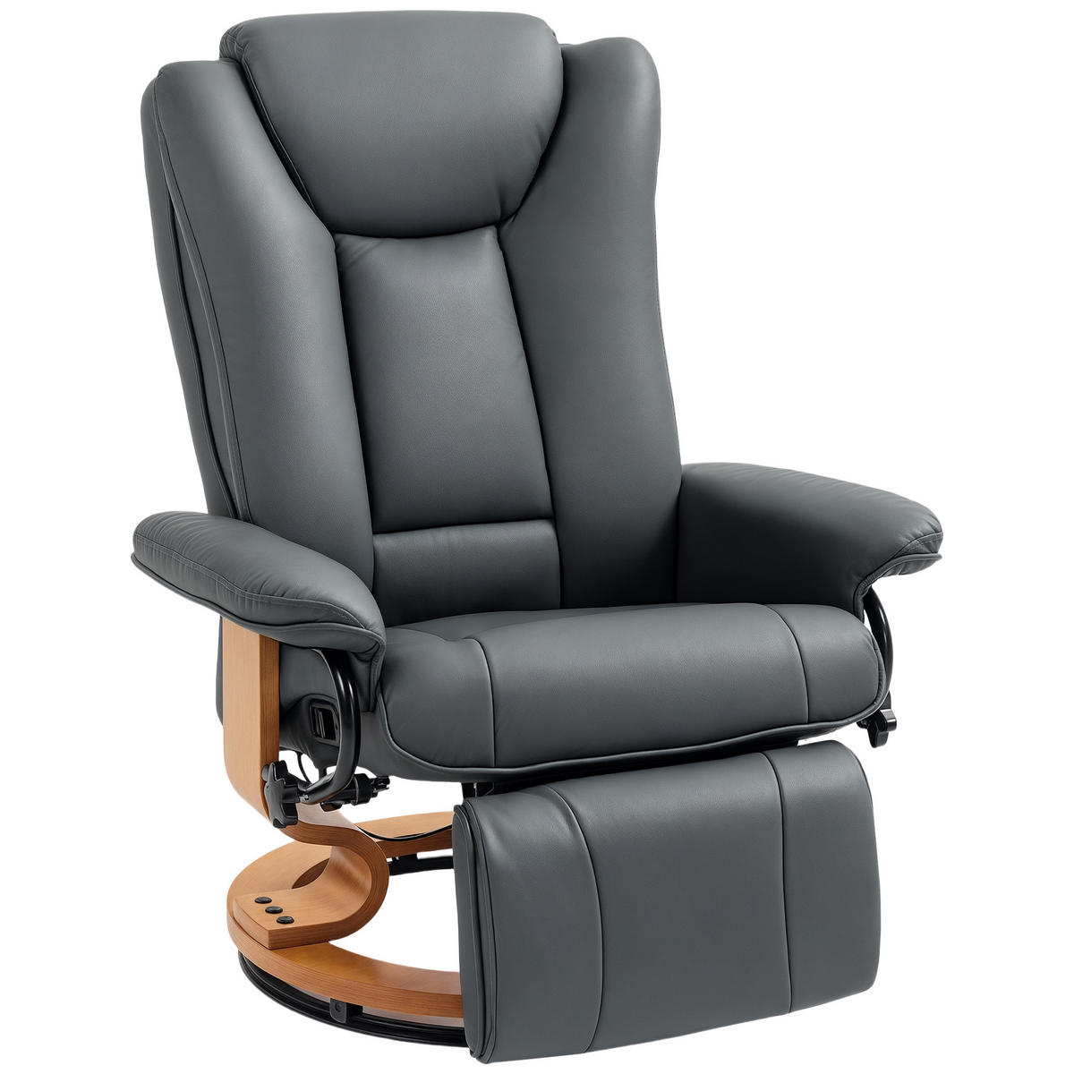 RELAXSESSEL, drehbarer TV-Sessel, Liegefunktion, Fußstütze Lederoptik Dunkelgrau - Dunkelgrau, Leder/Holzwerkstoff (88/103/78cm) - HOMCOM