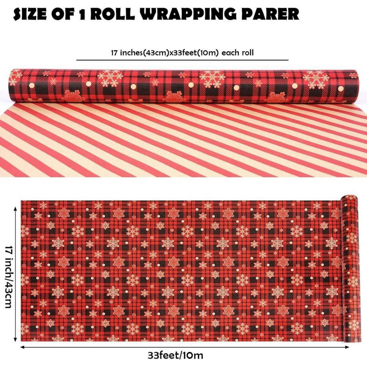 GESCHENKPAPIERROLLE Weihnachten Wendbar Rot Braun Schwarz 43 cm x 10 m - Multicolor, Papier (43/43/43cm)