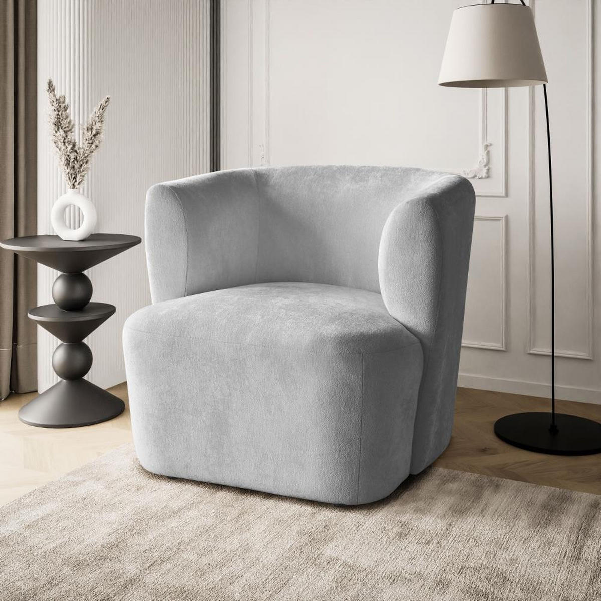 SESSEL Nori hellgrau velour - Hellgrau/Schwarz, Kunststoff/Textil (75/68/72cm) - Beautysofa