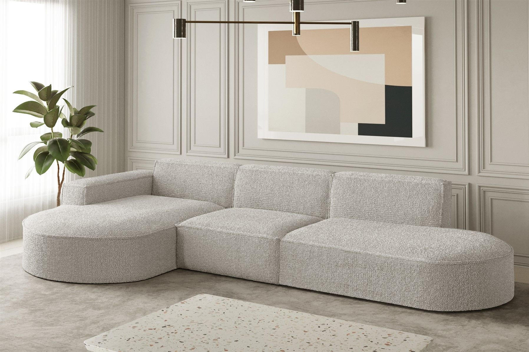 ECKSOFA Ottomane Palma Ascot Bukla - Perlmutt, Holzwerkstoff/Textil (296/165cm) - Fun Möbel