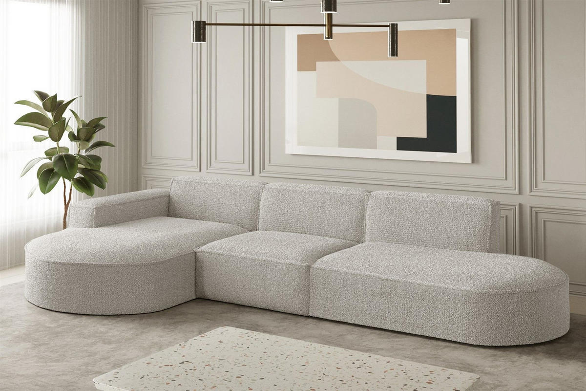 ECKSOFA Ottomane Palma Ascot Bukla - Perlmutt, Holzwerkstoff/Textil (296/165cm) - Fun Möbel