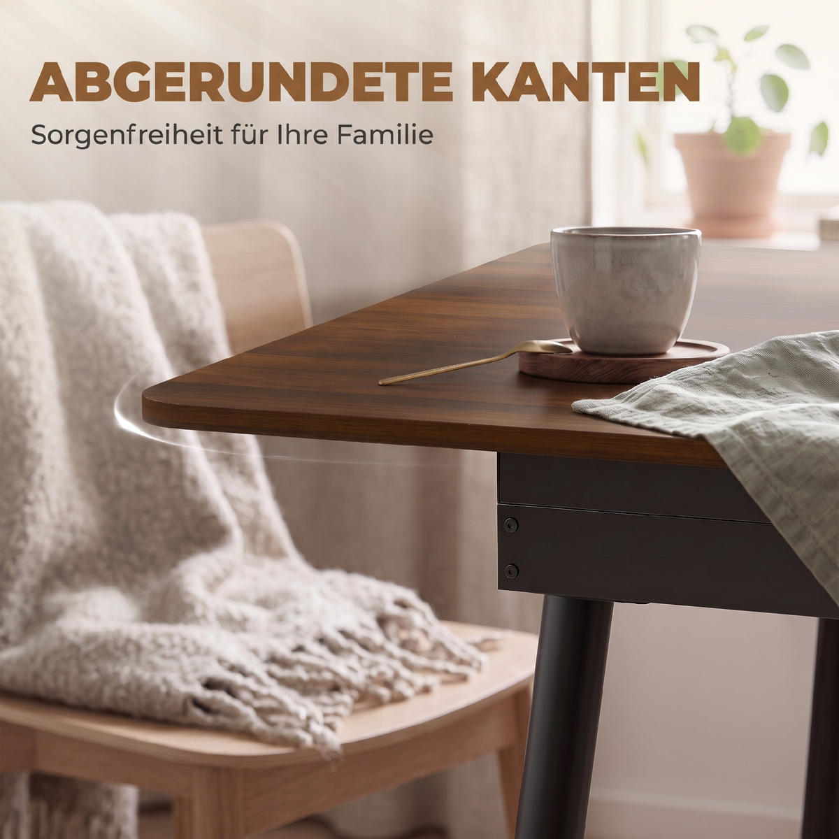 AUSZIEHBARER-ESSTISCH MDF Walnuss - Walnussfarben/Schwarz, Holzwerkstoff/Metall (160/85/75cm) - HOMCOM