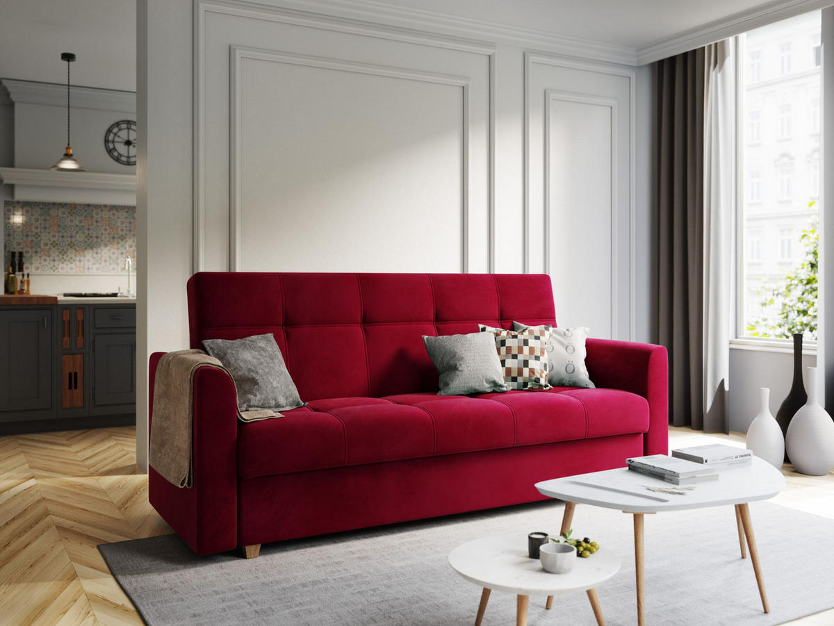 SOFA LENTO mit Schlaffunktion ITAKA 34 mit Stauraum - Rot, Textil (87/95/216cm) - Bedante