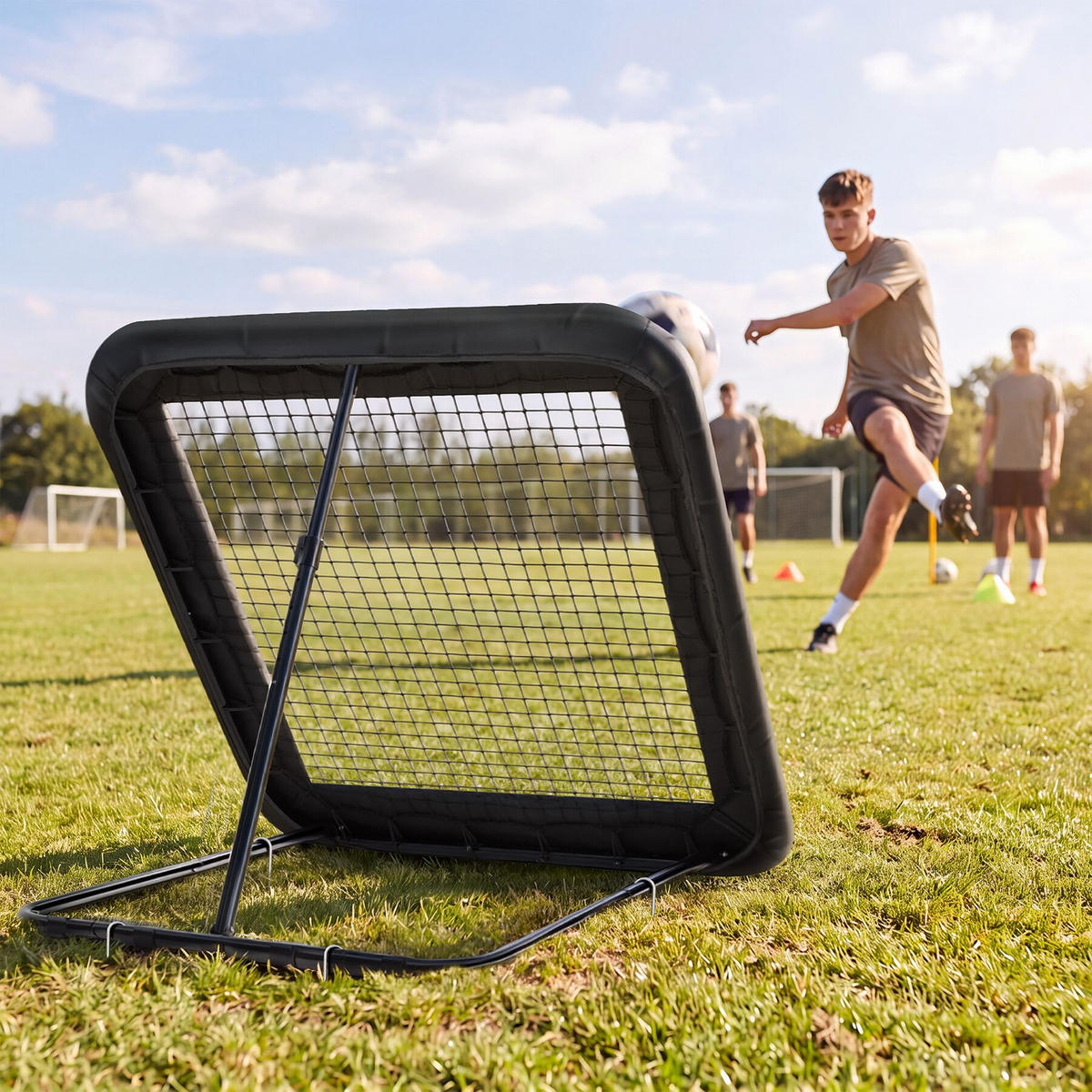 REBOUNDER FÜR FUSSBALL Alphonso, 124 x 124 cm, schwarz - Schwarz, Kunststoff (124/117cm) - tectake