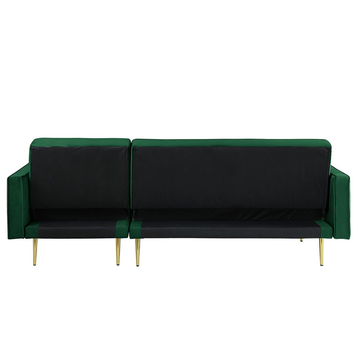 ECKSOFA mit Schlaffunktion - Samt - Dunkelgrün/Goldfarben, Textil/Metall (223/144cm) - home24