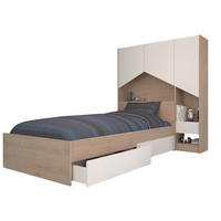 JUGENDBETT 90 x 200, Set mit Stauraumbett und Schrank - Eichefarben/Weiß, Holz/Holzwerkstoff (90/200cm) - Parisot Meuble