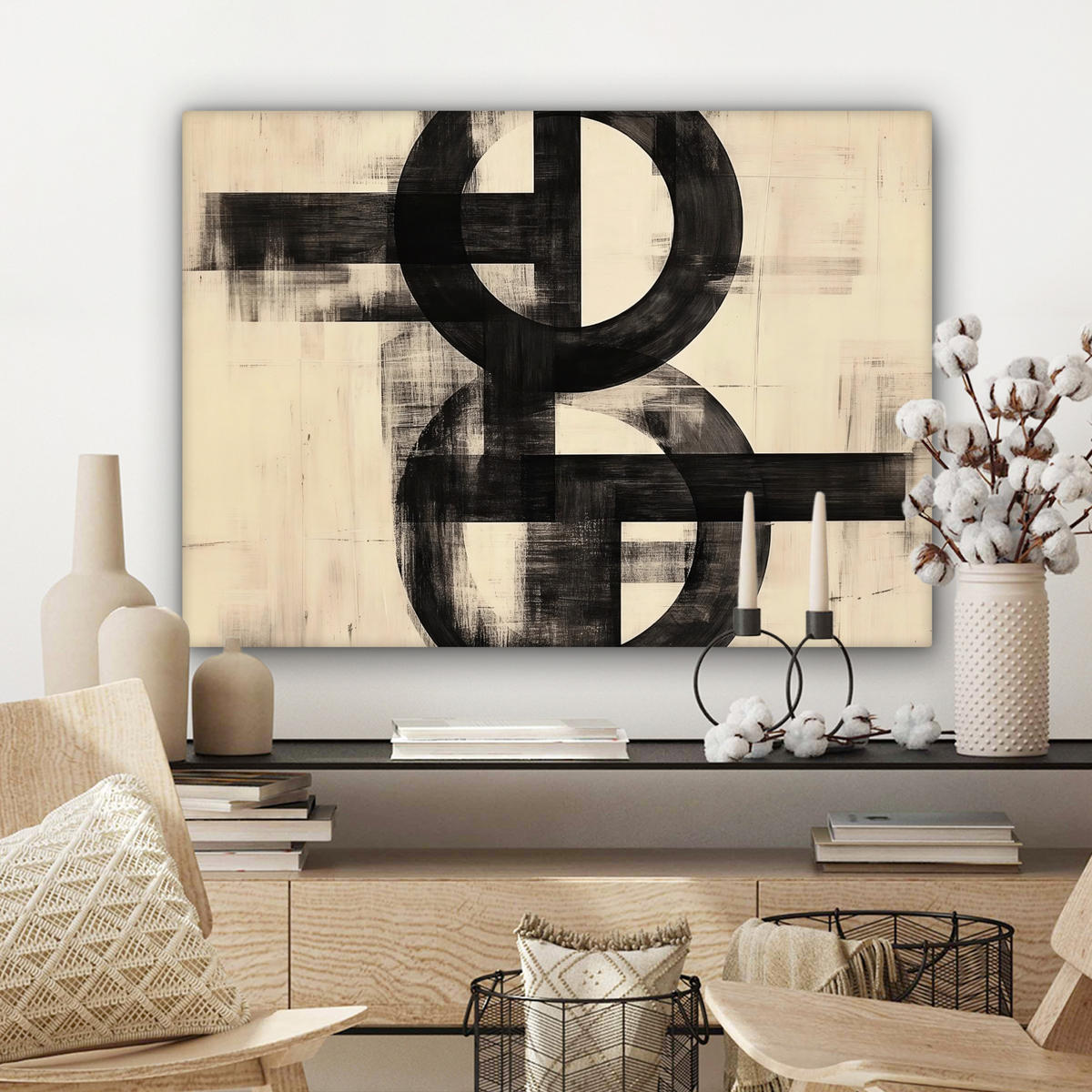 LEINWANDBILD Kreise - Balken - Schwarz - Abstrakt Wandbilder 80x60 cm - Schwarz, Textil (80/60cm) - MuchoWow