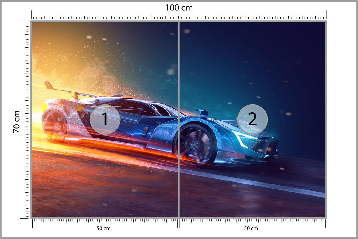 FOTOTAPETE für Jugendzimmer Futuristisches Sportwagen Neon 100x70 - Blau/Gelb, Papier (100/70cm) - Muralo