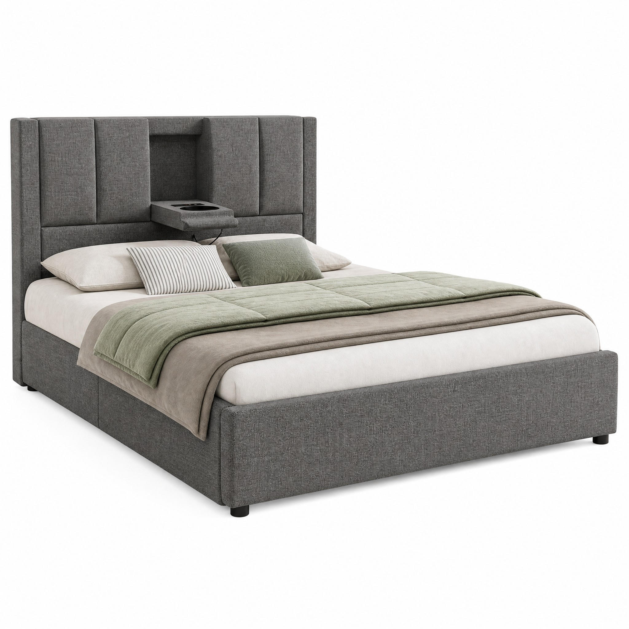 POLSTERBETT mit Stauraum und Ladestation 90x200 cm Leinen Grau - Grau, Metall (90/200cm) - Meubliv