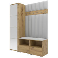 GEPOLSTERT Garderoben-Set Nela II LUX (Spiegel – Farbe Eiche Artisan + Stoff Trinity 32) - Silberfarben/Hellgrau, Holz/Holzwerkstoff (150/187/40cm) - Ravio