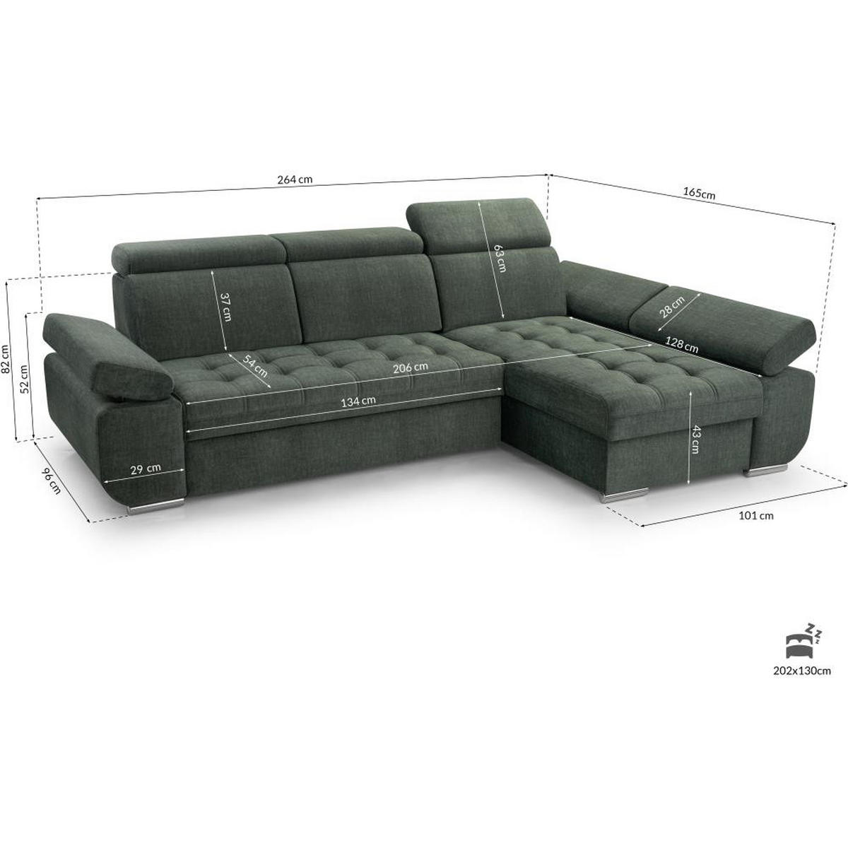 ECKSCHLAFSOFA Bianca beige links - Chromfarben/Beige, Textil (264/165cm) - Beautysofa