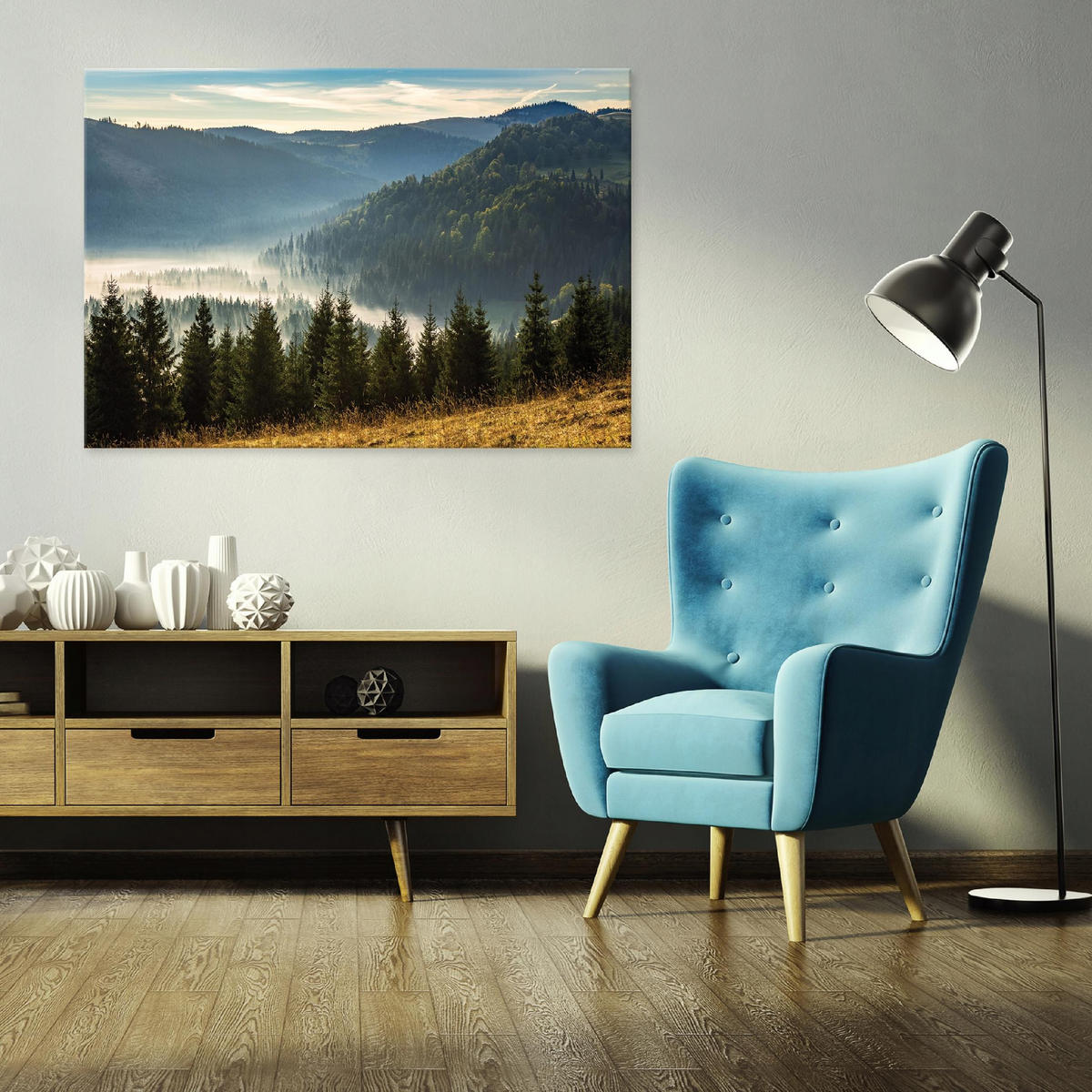 LEINWANDBILDER Natur Berge Landschaft 120x80 - Multicolor, Holzwerkstoff (120/80cm) - Wallarena