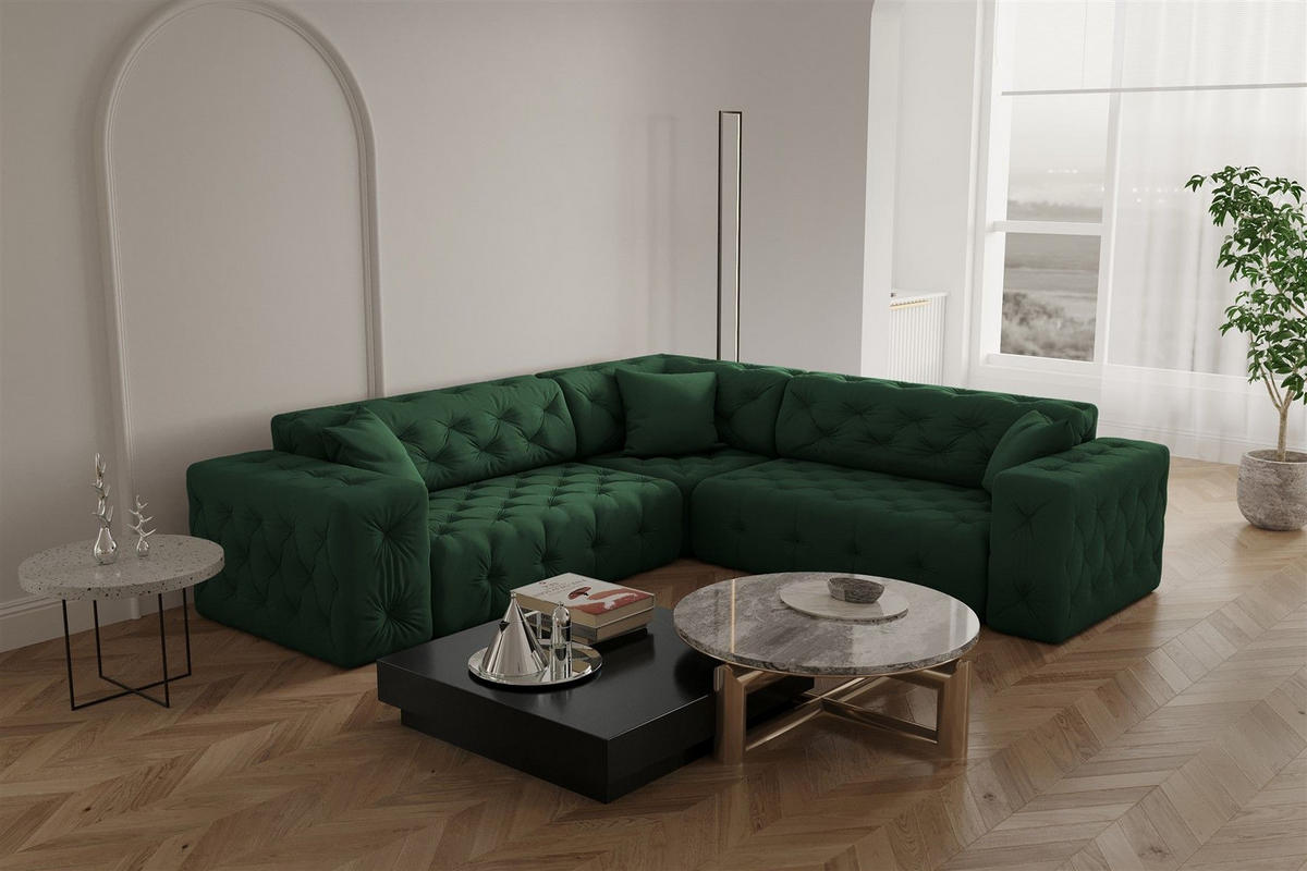 ECKSOFA Chantal - Grün, Holzwerkstoff/Textil (246/246cm) - Fun Möbel