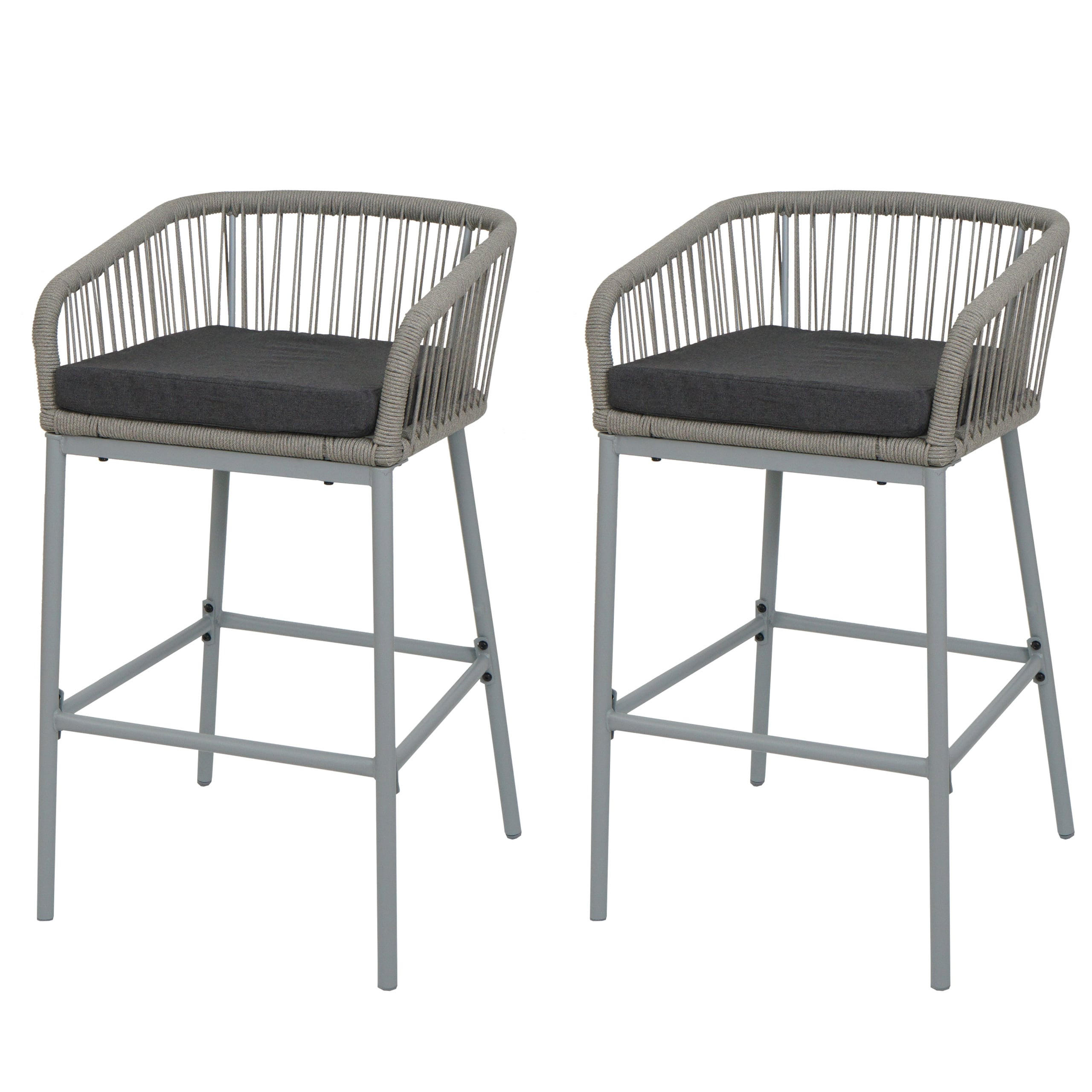 GARTENSTUHL 2er-Set HxBxT 92x51x53cm Sitzhöhe 76cm Seilgeflecht Metall Hellgrau Kissen Dunkelgrau - Hellgrau, Metall (51/92/53cm) - PROREGAL