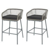 GARTENSTUHL 2er-Set HxBxT 92x51x53cm Sitzhöhe 76cm Seilgeflecht Metall Hellgrau Kissen Dunkelgrau - Hellgrau, Metall (51/92/53cm) - PROREGAL