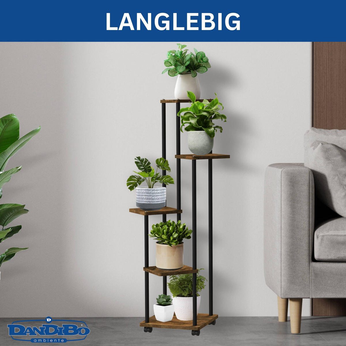DANDIBO Blumentreppe Indoor Metall Schwarz 5 Etagen 96580 Blumenregal Pflanzenständer Modern Blumenständer Design - Schwarz, Metall (30/111/30cm) - DanDiBo