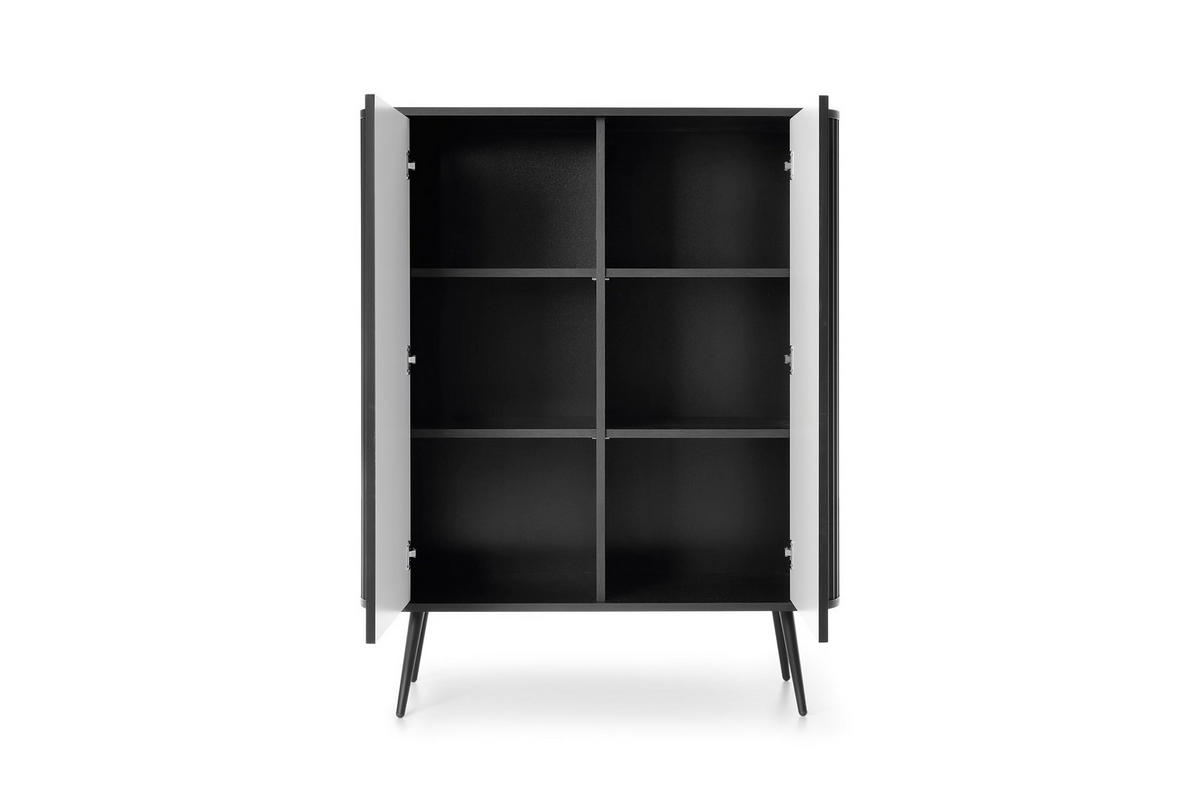 KOMMODE ZOVA - K-103, mit 6-Regalen, Metallfüße 103x39x129 cm SCHWARZ - Creme/Schwarz, Holzwerkstoff/Kunststoff (103/129/39cm) - DomoHome