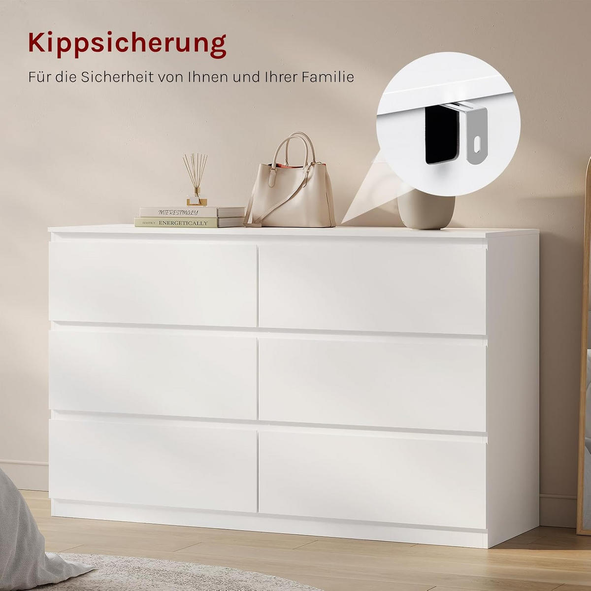KOMMODE 6 Schubladen Holzwerkstoff 120/40/75 cm Weiß - Weiß, Holzwerkstoff (40/75/120cm) - Woltu