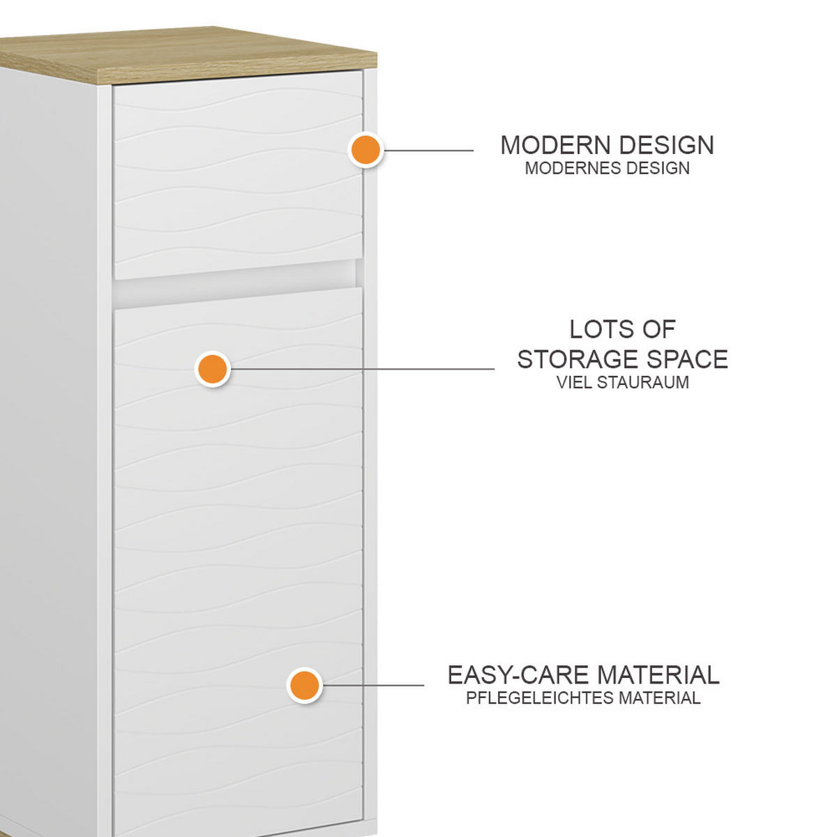 MIDISCHRANK Livia Weiß 30 x 80 cm mit Schublade - Weiß/Naturfarben, Holzwerkstoff (30/80/30cm) - Vicco