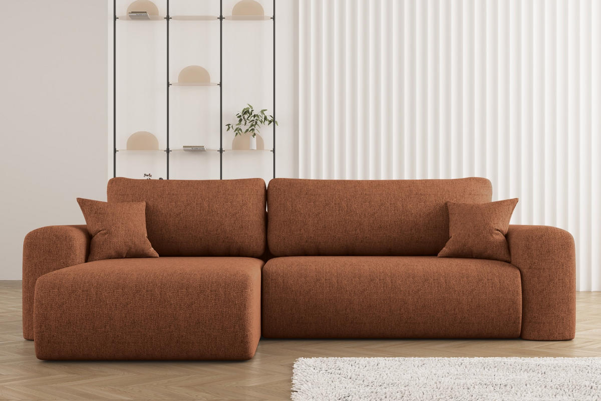 ECKSOFA Mit Schlaffunktion Und Bettkasten L-förmiges Sofa Capri Stoff Verita Links Kupfer - Kupferfarben, Holz (145/272cm) - Kaiser Möbel