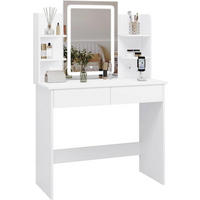 SCHMINKTISCH mit LED-Beleuchtung Spiegel, Weiß - Weiß, Glas/Holzwerkstoff (90/125/40cm) - Woltu