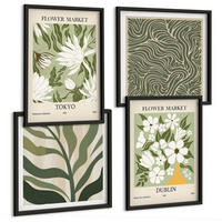 BILDER SET 4er Set - 50x50 cm & 40x60 cm Schwarzer Rahmen - Pflanzenmuster, Boho-Dekorationen - Schwarz, Kunststoff (50/50cm) - TULUP