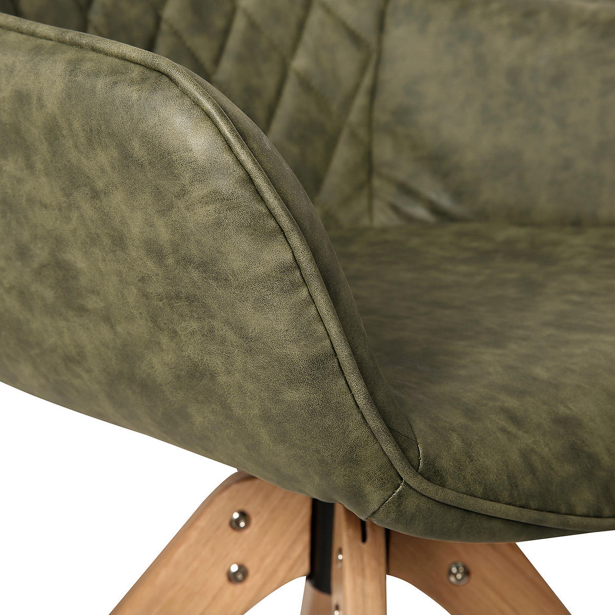 ARMLEHNENSTUHL - Massivholz / Textil - Olivgrün, Leder/Holz (60/80/62cm) - home24