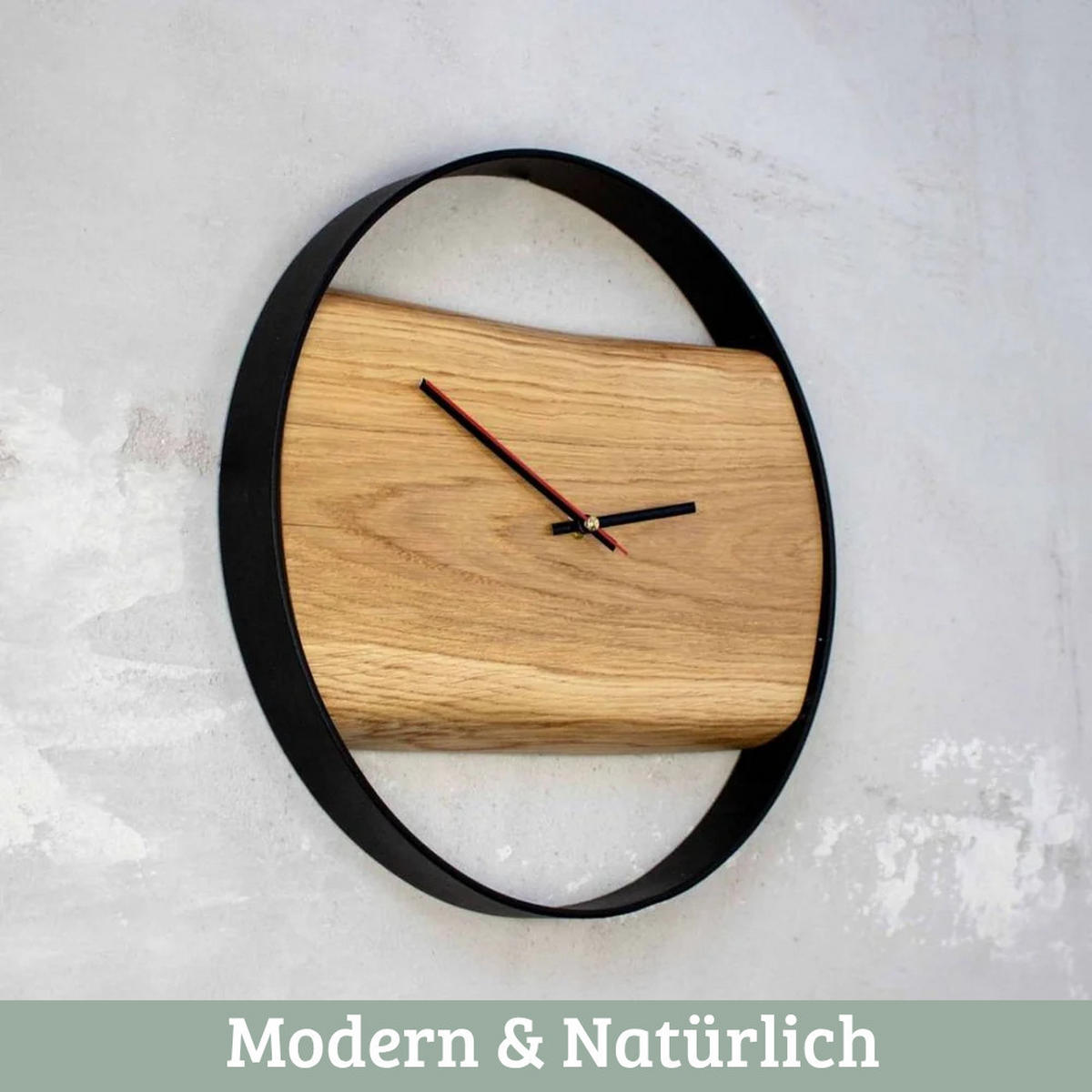 WANDUHR groß Holz NATA HANDGEFERTIGT 43 cm ⌀ Eiche Geräuschlos - Braun, Holz (43/43/4cm) - DELUKE