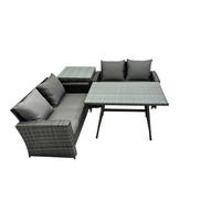 GARTENMÖBELSET mit ESSTISCH,HOCHLEHNER-SOFA Polyrattan Dunkelgrauer Mix 4-Sitzer - Dunkelgrau/Grau, Glas/Kunststoff - Fimous