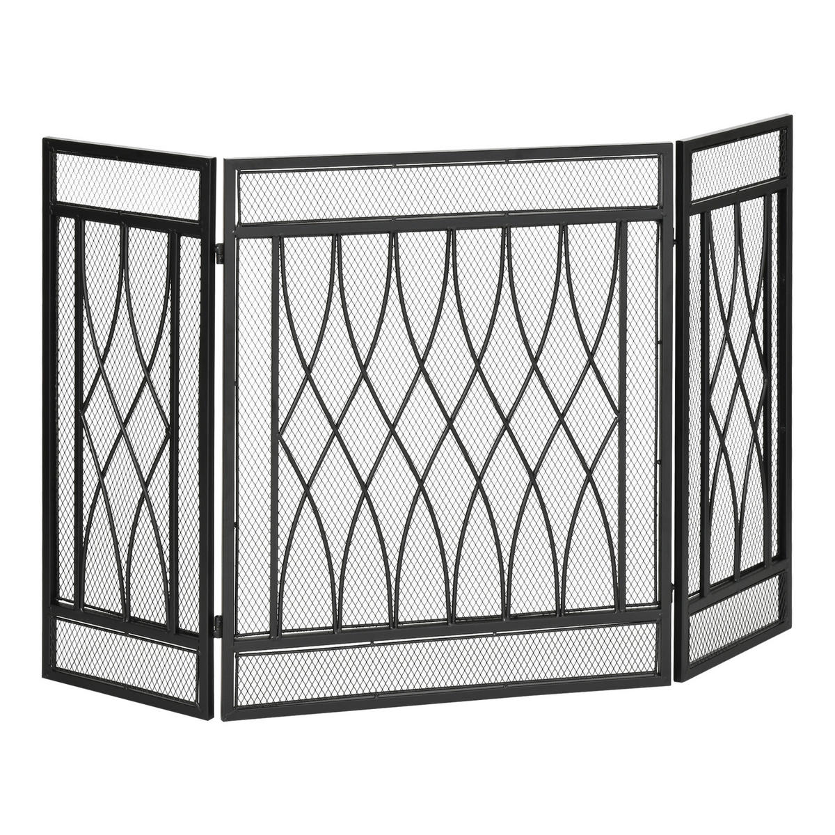 KAMINSCHIRM DE-17008 3 klappbare Flügel Schwarz - Schwarz, Metall (3/80/126cm) - ComfortXL