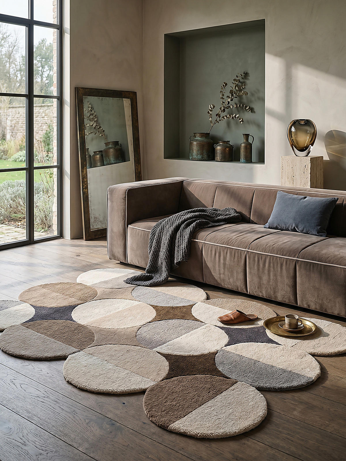 WOLLTEPPICH Kreis Wellenform, Wohnzimmer Beige-Braun Rechteckig 200x290 - Beige, Textil (290/200cm) - KADIMA DESIGN