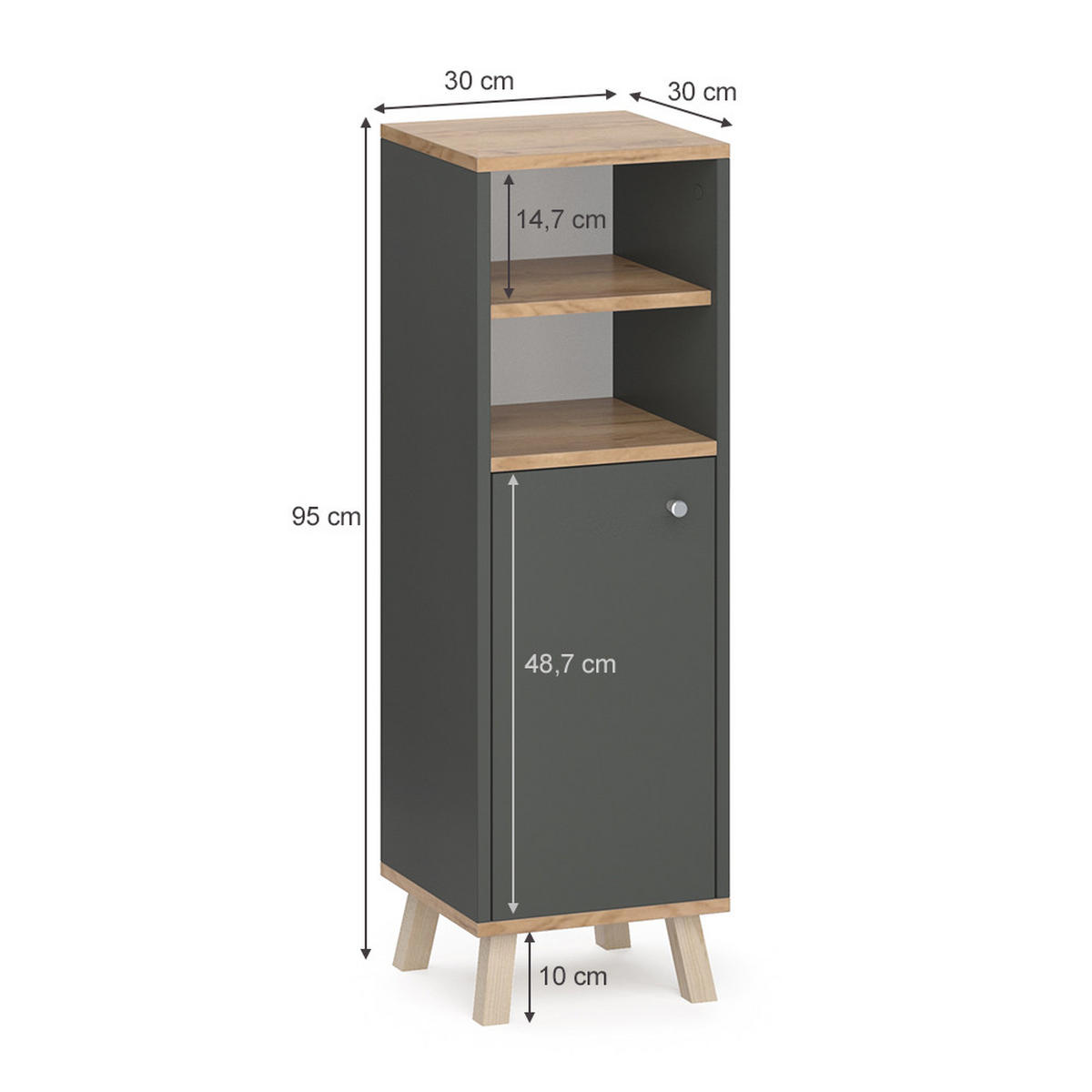 MIDISCHRANK Senyo Anthrazit 30 x 95 cm - Anthrazit, Holzwerkstoff (30/95/30cm) - Vicco