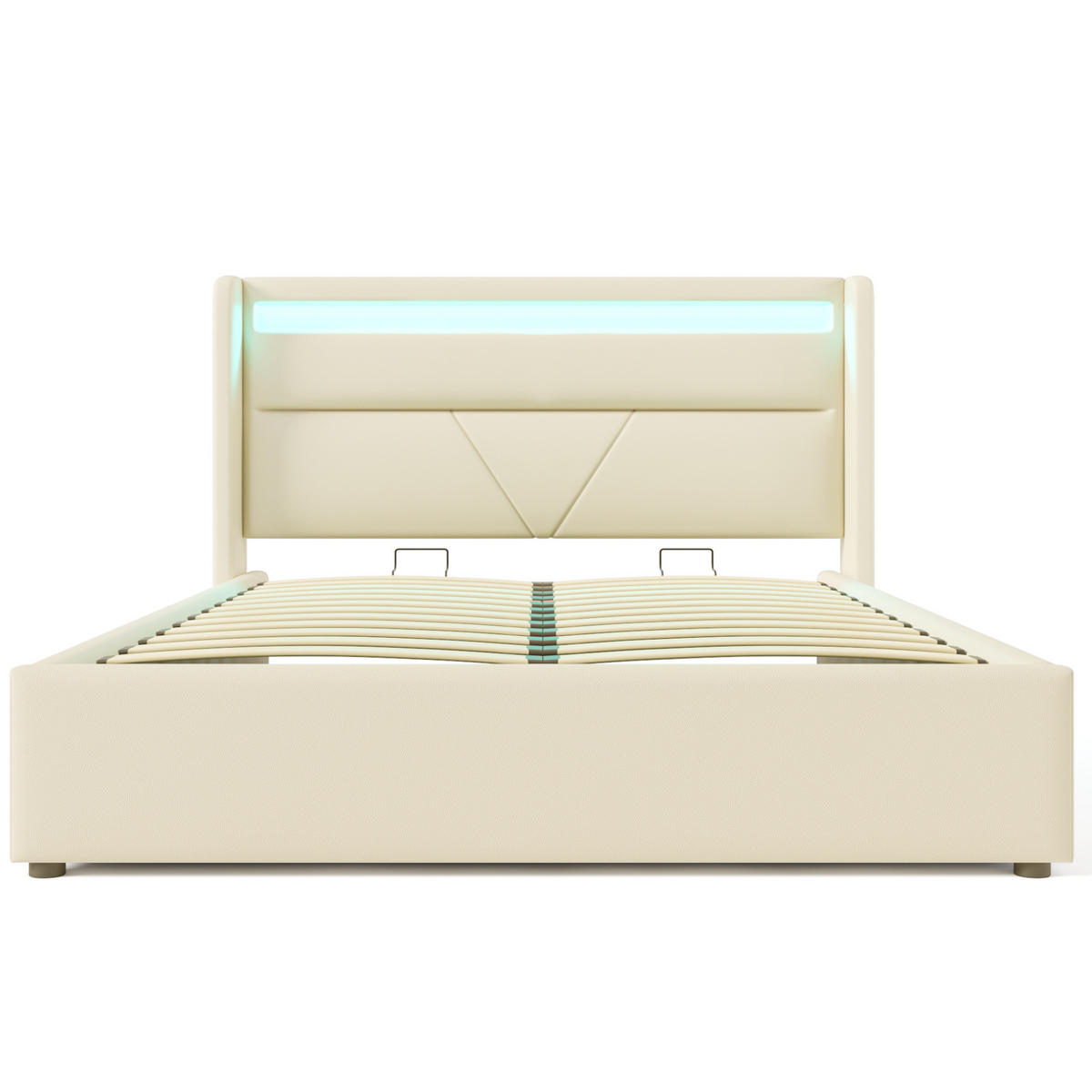 ČALOUNĚNÁ postel 140/200 cm bílá z PU s LED osvětlením, úložným prostorem a matrací - bílá, plast (140/200cm) - OKWISH