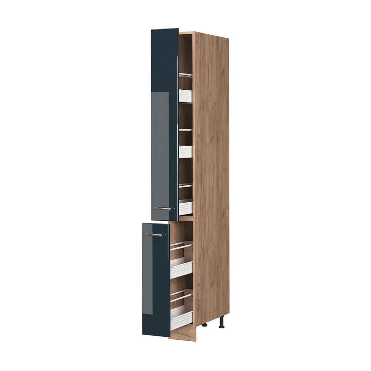 APOTHEKERSCHRANK Fame-Line, Dunkelblau Hochglanz/Goldkraft Eiche, 20 cm - Honigeiche/Dunkelblau, Holzwerkstoff (20/206.8/58cm) - Vicco