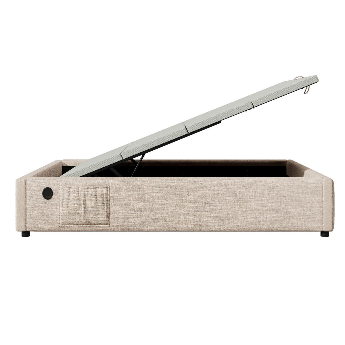 POLSTERBETT 90/200 cm aus Leinen mit Stauraum und USB- und Type-C-Anschlüssen - Beige, Textil (90/200cm) - Flora Grace