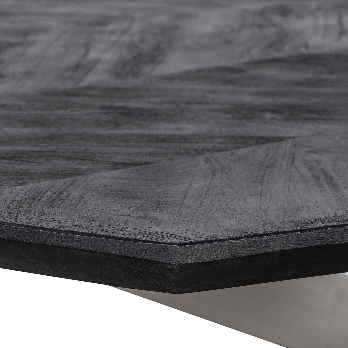 ESSTISCH - Mango massiv / Edelstahl - Schwarz / Silber - Silberfarben/Schwarz, Holz/Metall (110/220/76cm) - home24