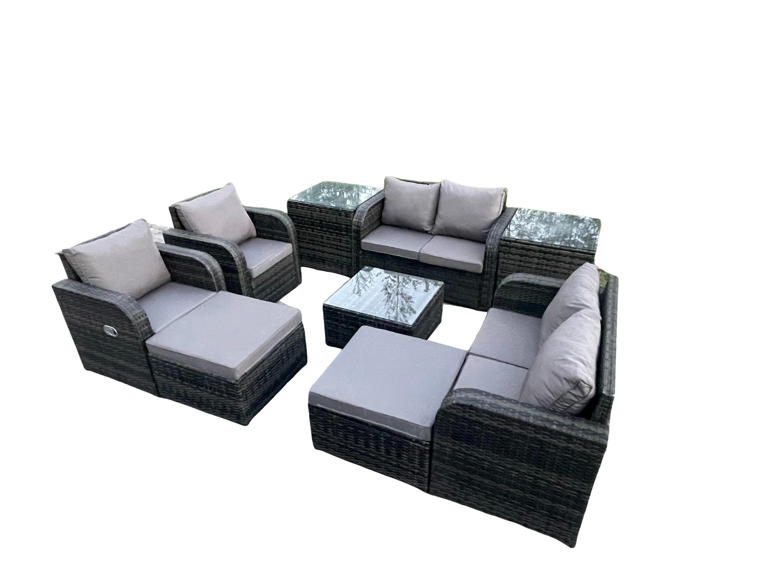 GARTENMÖBELGARNITUR Polyrattan Dunkelgrau 8-Sitzer - Dunkelgrau, Metall - Fimous