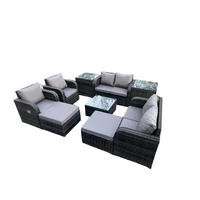 GARTENMÖBELGARNITUR Polyrattan Dunkelgrau 8-Sitzer - Dunkelgrau, Metall - Fimous