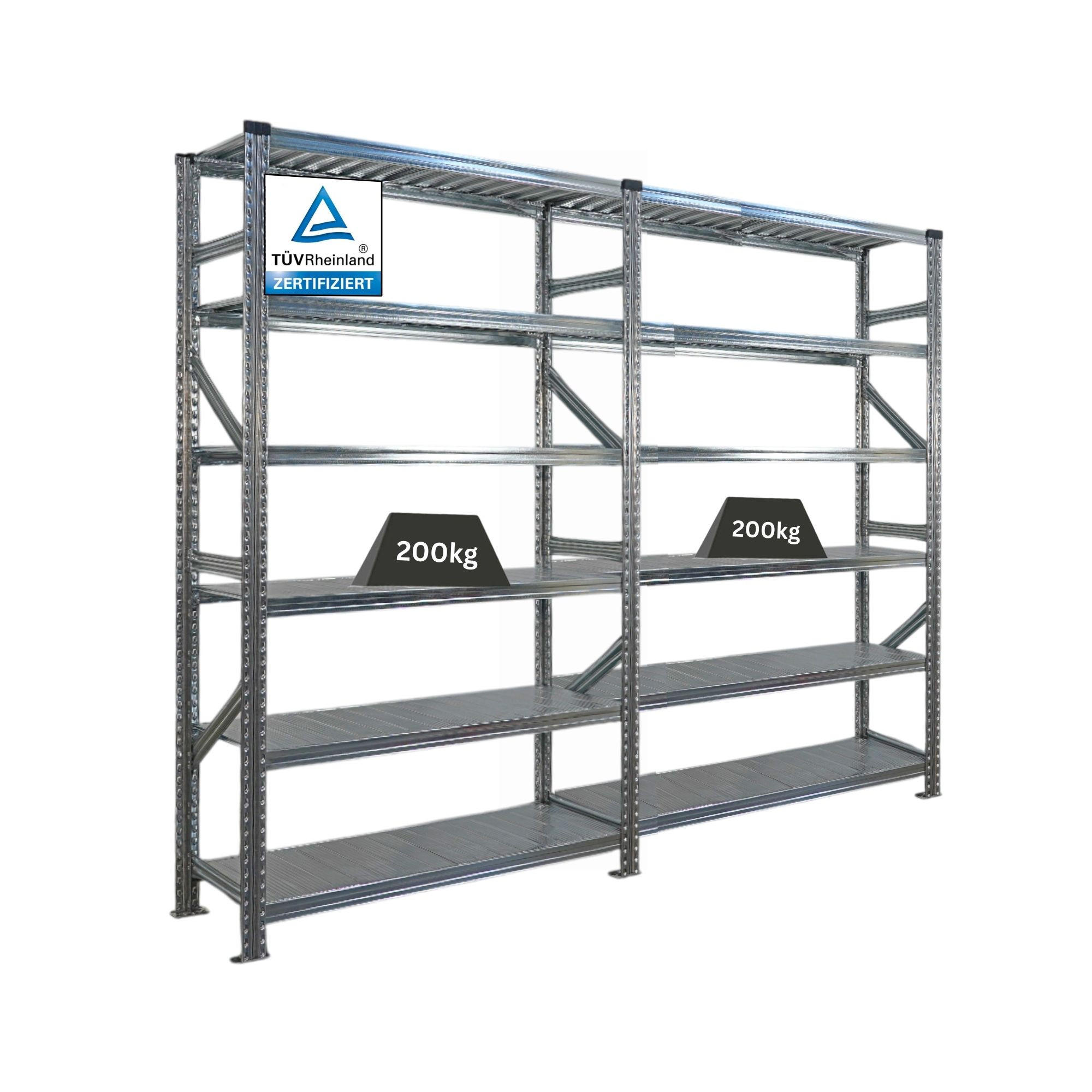 FACHBODENREGAL Proximo Stecksystem 210x240x50cm 6 Ebenen Beidseitig nutzbar Verzinkt - Silberfarben, Metall (240/210/50cm) - PROREGAL