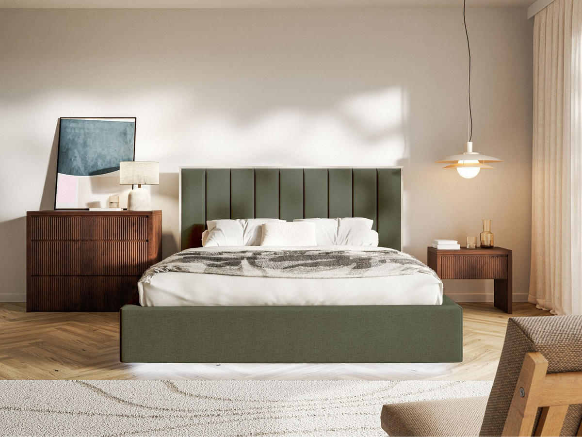 POLSTERBETT Togents Dunkelgrün mit Chenillebezug, Bettkasten und LED, 140x200 cm - Dunkelgrün, Textil (140/200cm) - Selsey