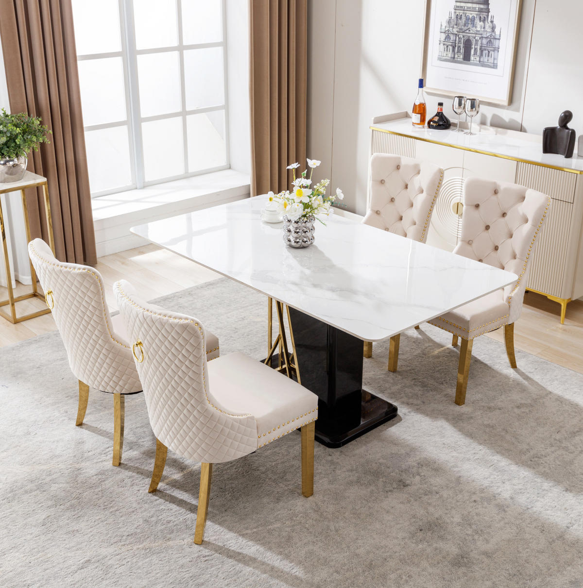 ESSZIMMERSTUHL Samt Beige mit Edelstahlbeinen - Beige, Metall (45/95/50.7cm) - Meubliv