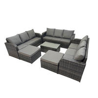 GARTENMÖBELGARNITUR mit KISSEN Polyrattan Dunkelgrau 11-Sitzer - Dunkelgrau/Grau, Glas/Kunststoff - Fimous