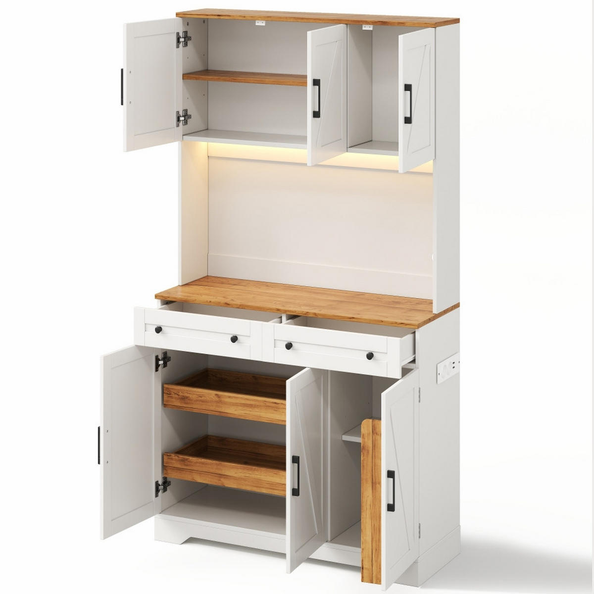 KÜCHENSCHRANK mit LED-Beleuchtung, integrierten Steckdosen, ausziehbarem Organizer, MDF, 100/180/40 cm - Naturfarben, Kunststoff (40/180/100cm) - Rolipo
