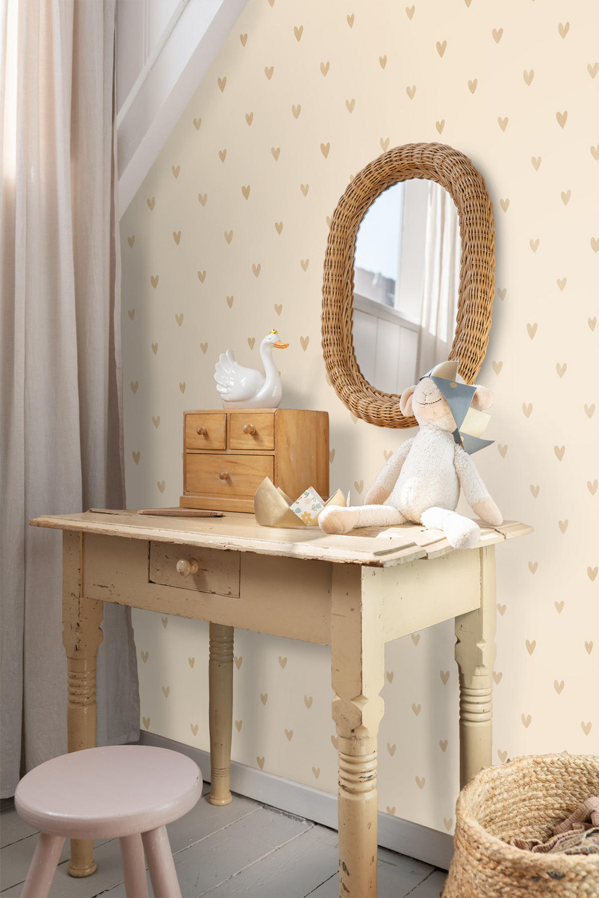 TAPETE Herzchen 53 cm x 10.05 m - Beige, Papier (53/0.1cm) - ESTAhome